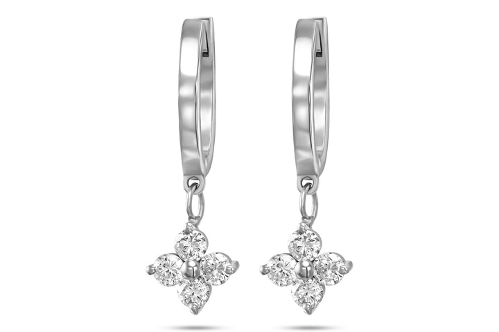 עגילי חישוק עם תליון 4 יהלומים