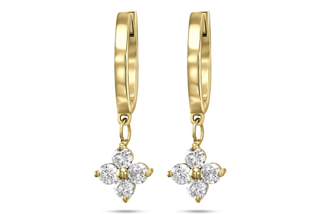 עגילי חישוק עם תליון 4 יהלומים