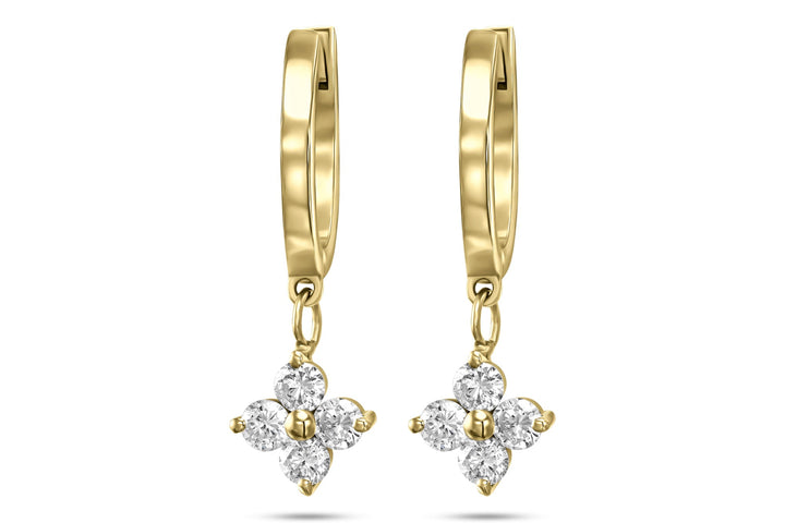 עגילי חישוק עם תליון 4 יהלומים