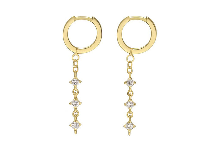 עגילי חישוק עם שרשרת יהלומים תלויה