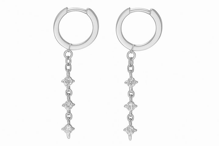 עגילי חישוק עם שרשרת יהלומים תלויה