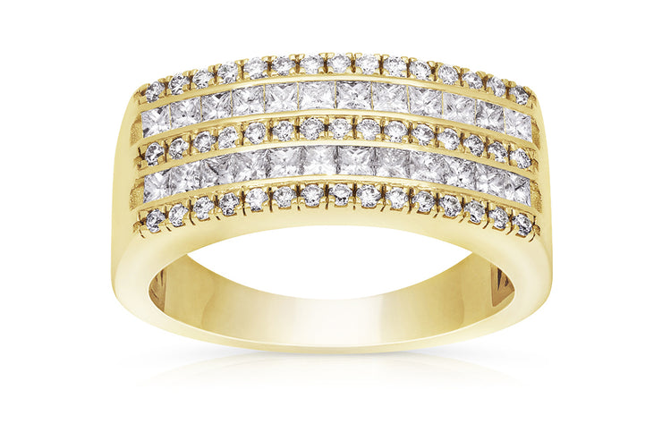 טבעת יהלום משובצת יהלומים עגולים ופרינסס